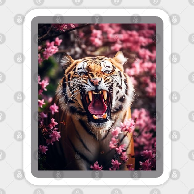 Floral Tiger roar 3 Sticker by Shibuz4.art